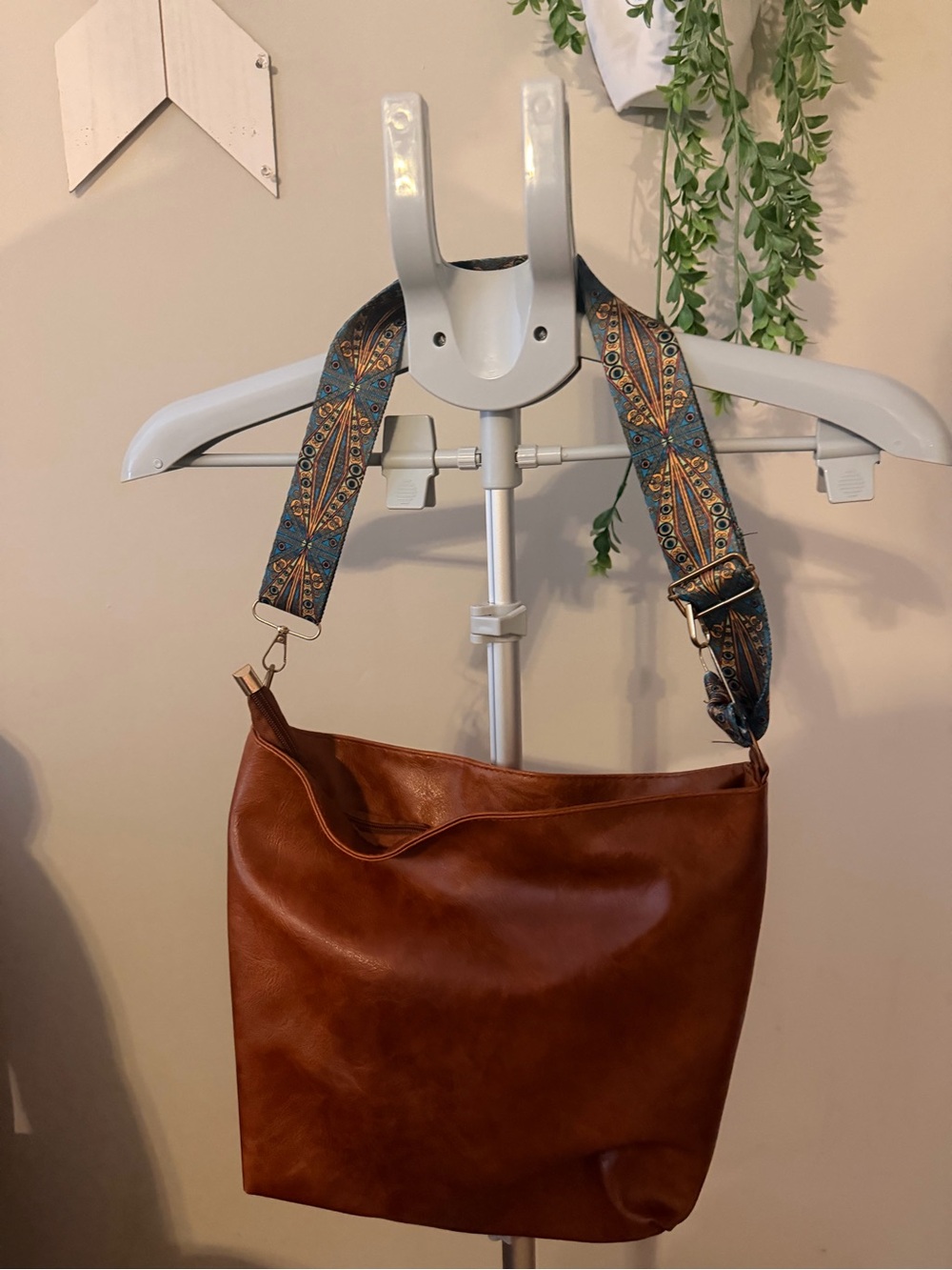 Shein Brown Vintage Retro Crossbody, Casual Shoulder purse with aqua strap